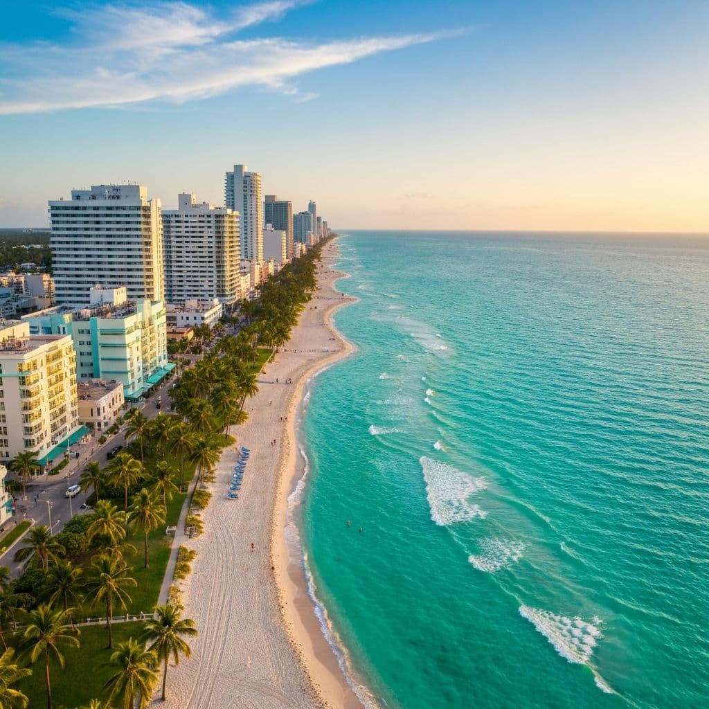 Miami skyline at sunset with ocean view