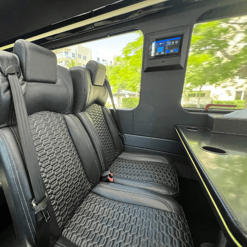 Luxury quilted captain's seats inside Mercedes Sprinter Miami